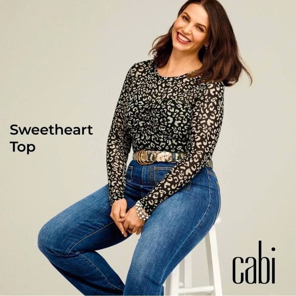 CAbi 4163 Sweetheart Sheer Mesh Medium Animal Print Long Sleeve Top NWT